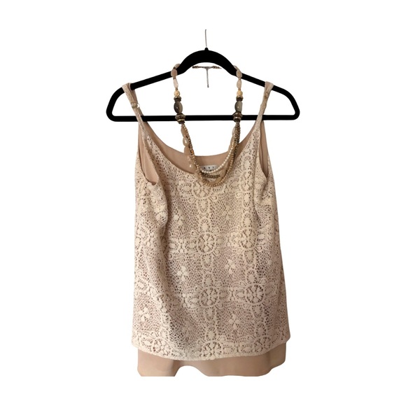 Cabi Cami Cream Crochet Lace Tank Camisole with Beaded Boho Triple Strand - Picture 1 of 5